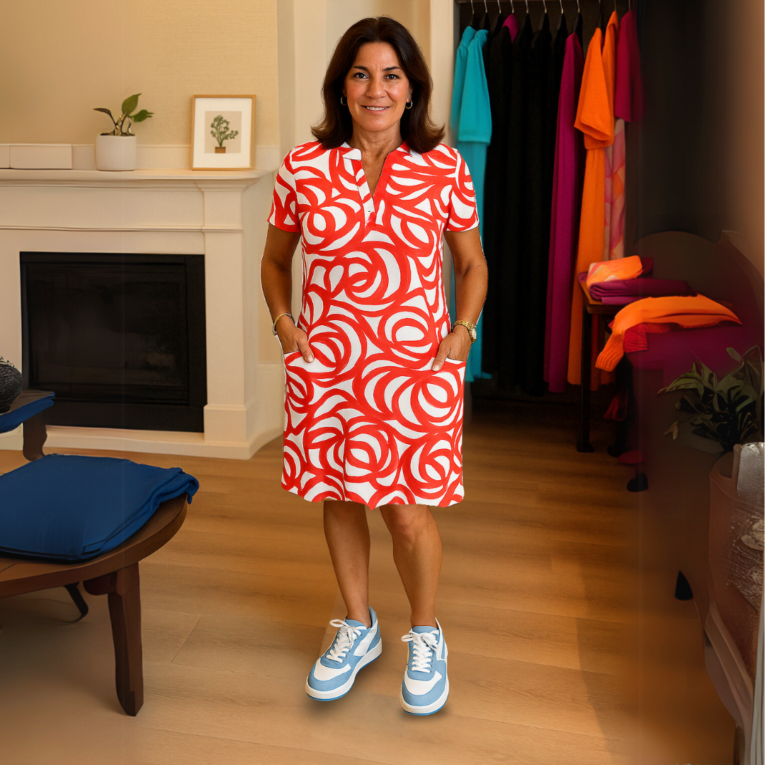 Erna™ | Print jurk met V-hals