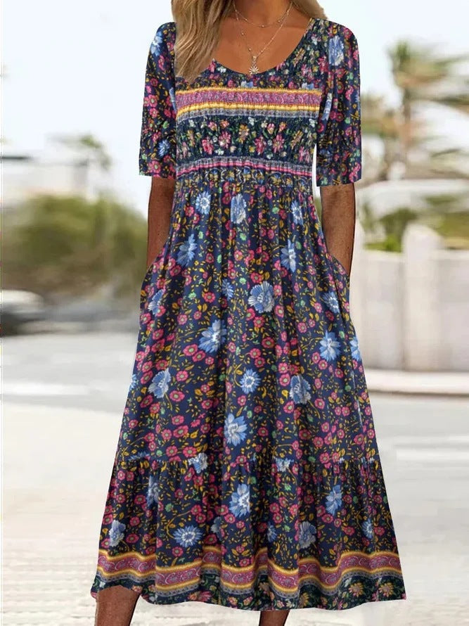 Maartje™ | Bohemian Midi Jurk met Etnische Print