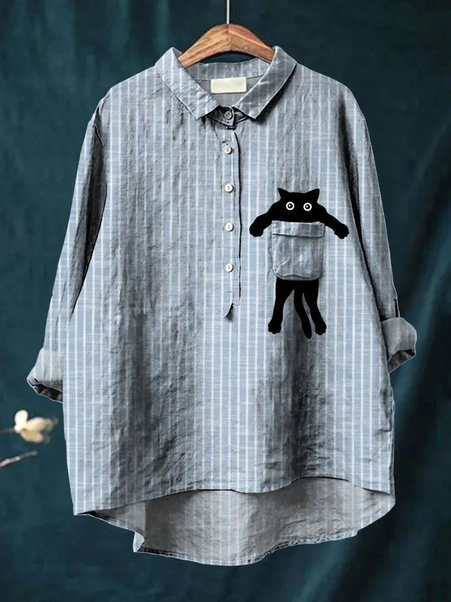 LUCY – GESTREEPTE BLOUSE MET KATTENZAKJE