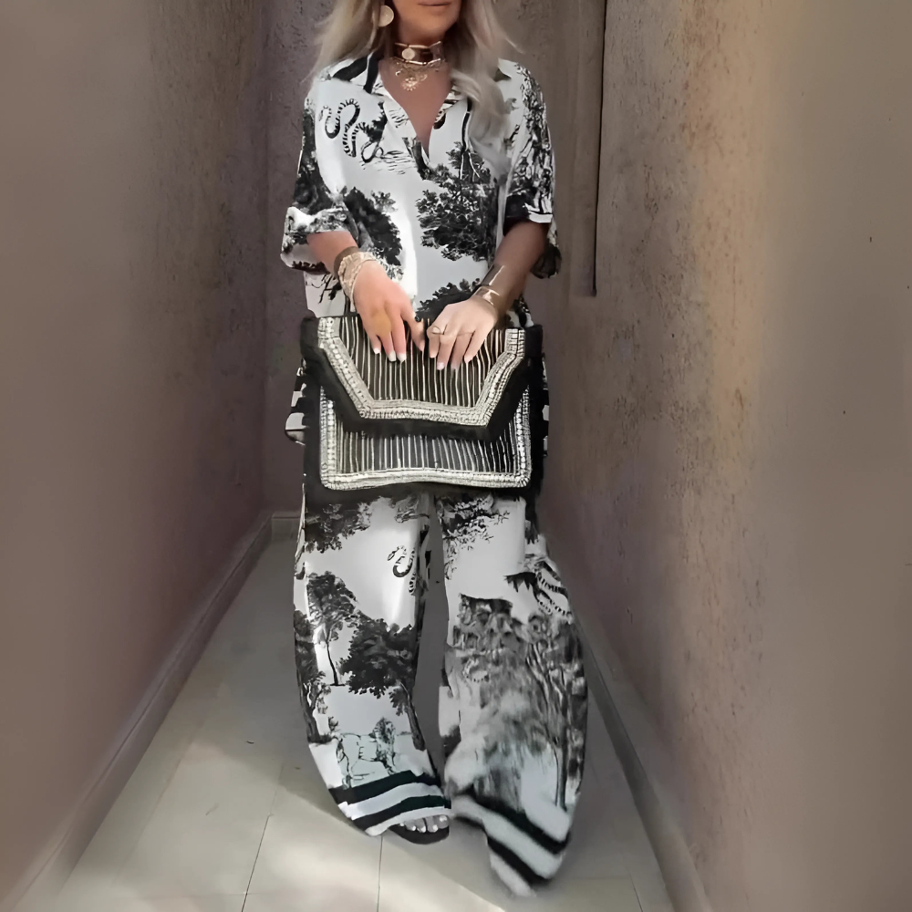 AURELIA – MONOCHROME LUXE SET MET WIJDE BROEK