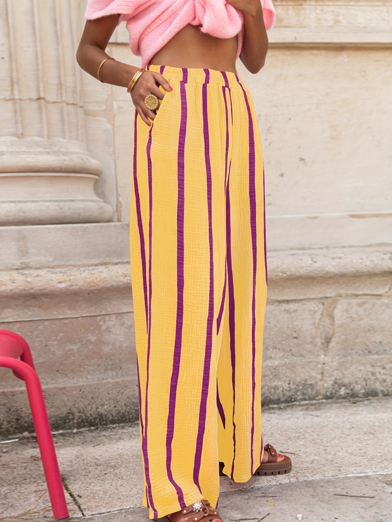 Elvira™ | Luchtige Gestreepte Zomerbroek met Wijde Pijpen