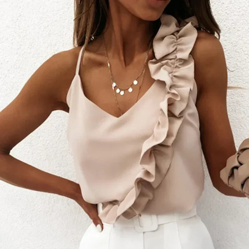 Sorelle™ | Elegante one-shoulder top met speelse ruches