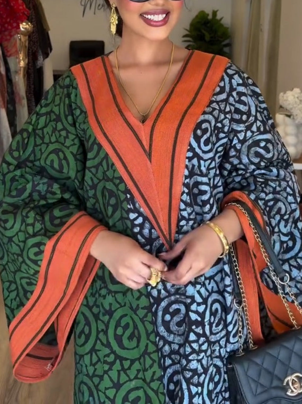 IMANI – AFRIKAANSE PRINT V-HALS KAFTAN MAXI JURK