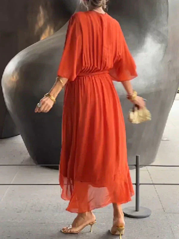 Milou™ | Chiffon midi-jurk met wikkel-look